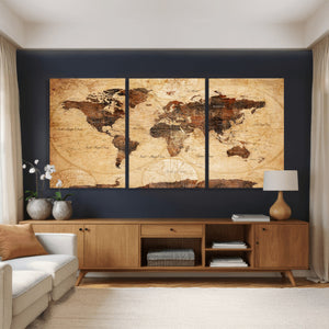 Modern Red and Gray World Map Canvas Print – Framed Wall Art