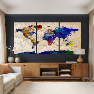Watercolor World Map Canvas Print – Framed Wall Art for