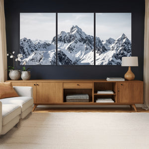 Snowy Mountain Range Canvas Print, Alpine Peaks Landscape