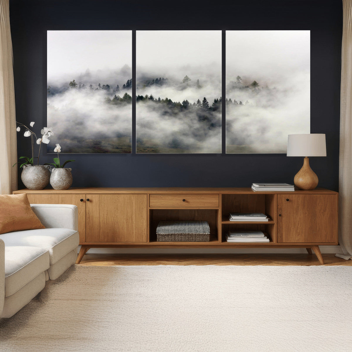 Foggy Forest Wall Art Canvas Print, Misty Pine Tree
