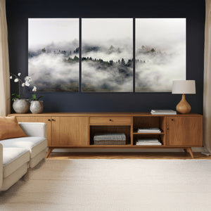 Foggy Forest Wall Art Canvas Print, Misty Pine Tree
