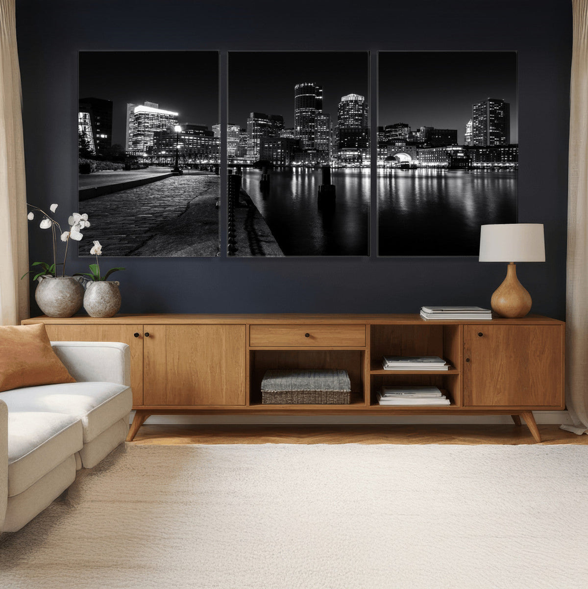 Boston Wall Art Canvas Print, Boston City Downtown Night