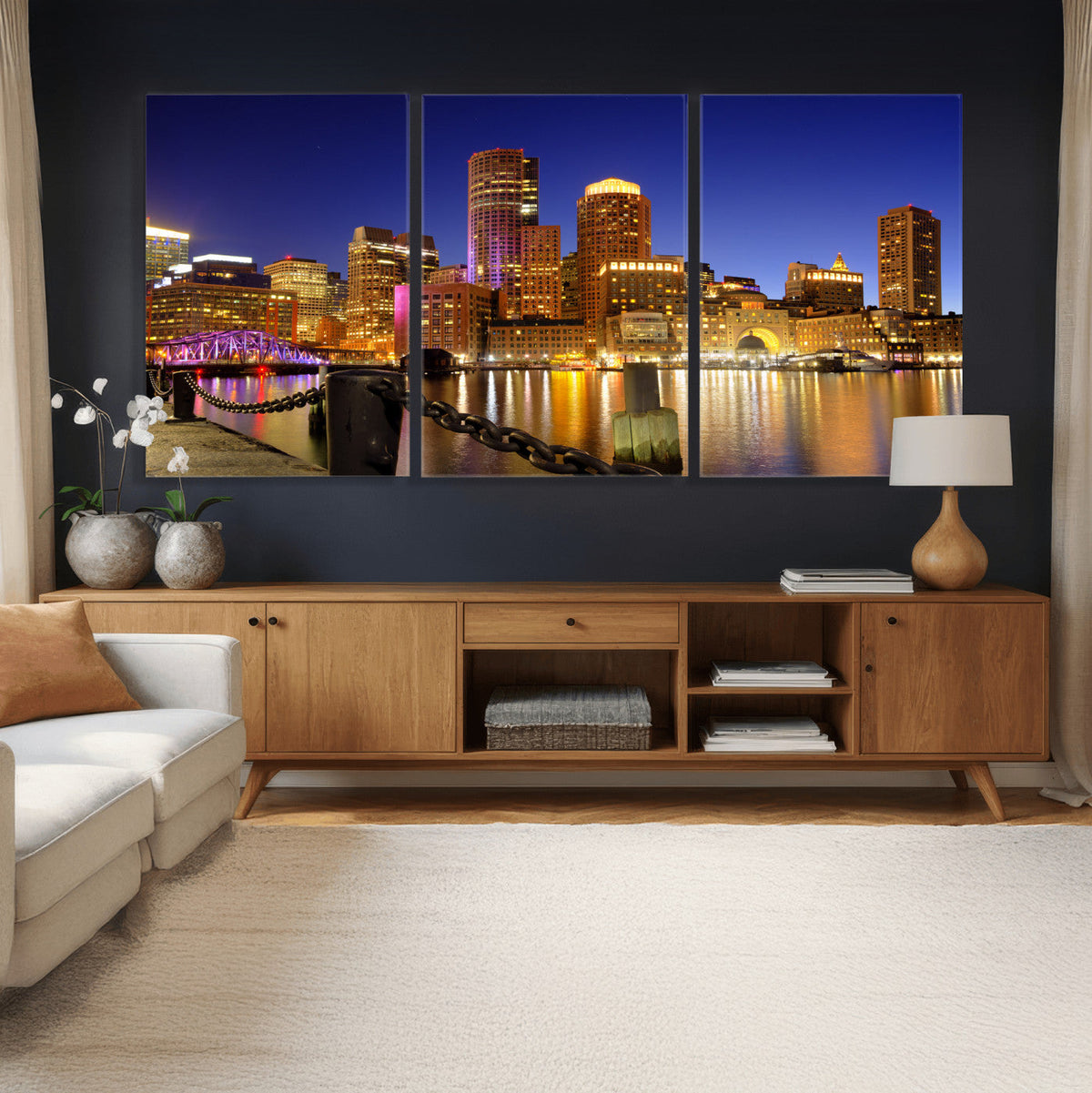 Boston Wall Art Canvas Print, Boston City Downtown Night