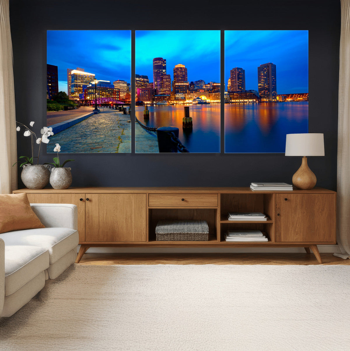 Boston Wall Art Canvas Print, Boston City Downtown Night