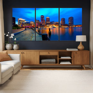 Boston Wall Art Canvas Print, Boston City Downtown Night