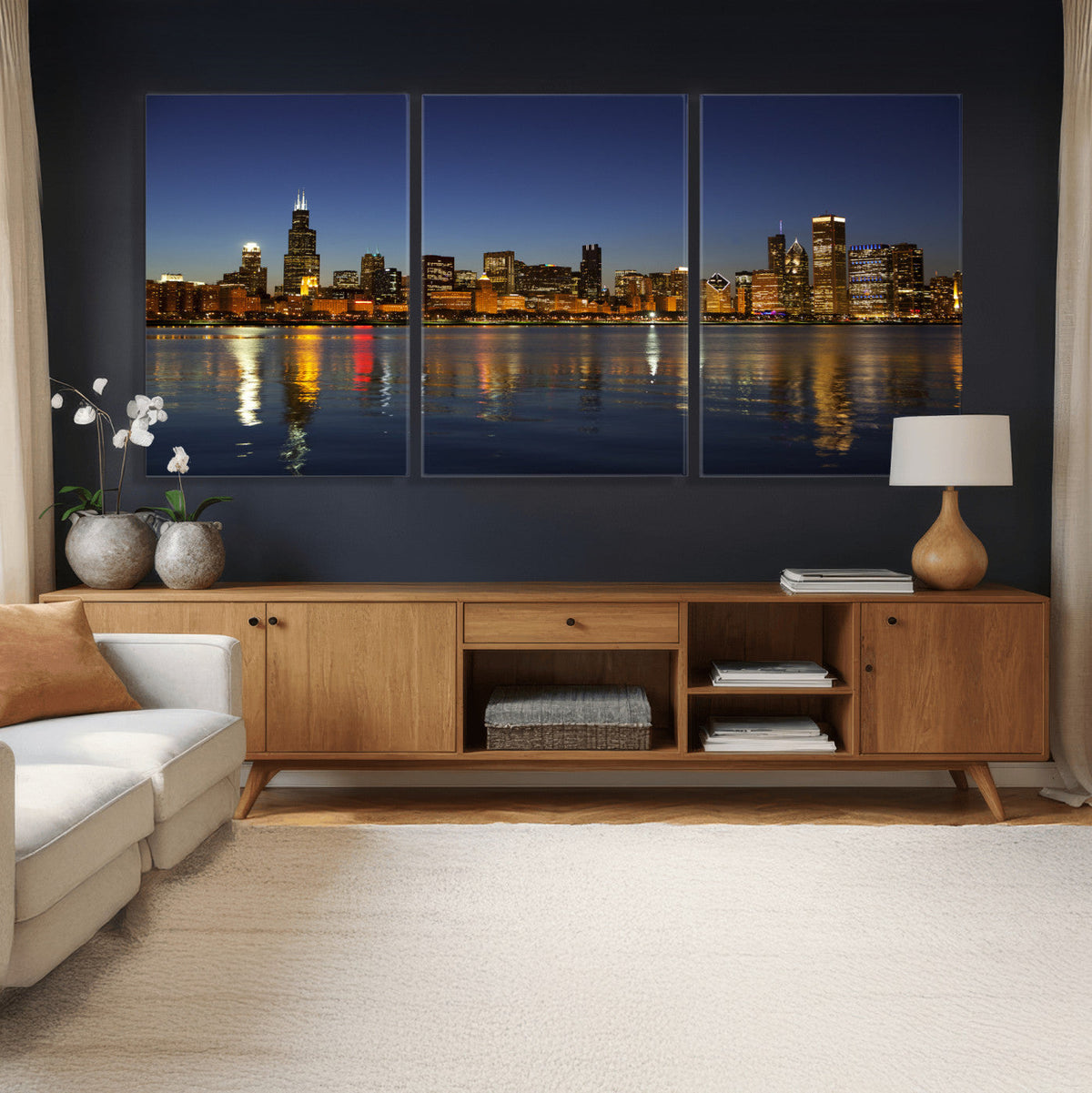 Chicago Wall Art Canvas Print - Chicago City Downtown Night