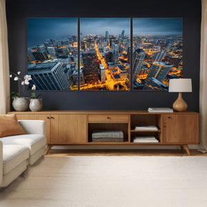 Chicago Wall Art Canvas Print - Chicago City Downtown Night