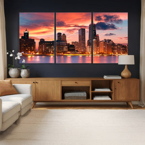 Chicago Wall Art Canvas Print - Chicago City Downtown Night