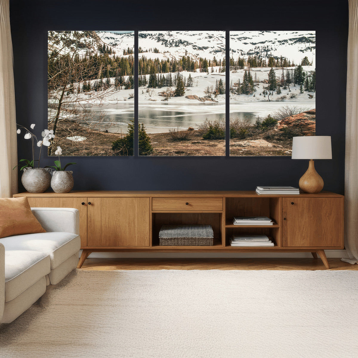 Snowy Mountain Landscape Wall Art Canvas Print, Alpine Pine