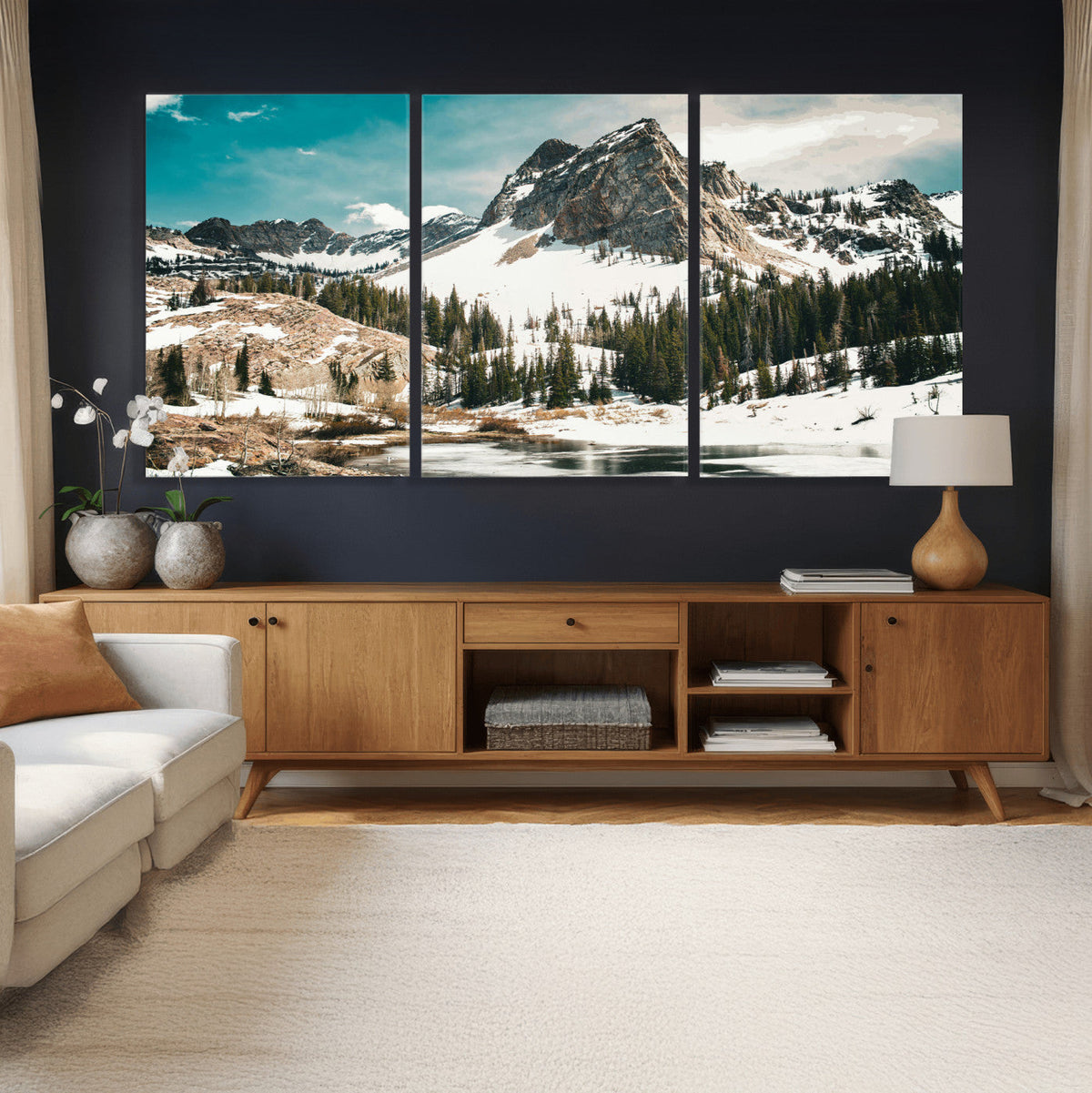 Snowy Mountain Wall Art Canvas Print, Alpine Pine Forest