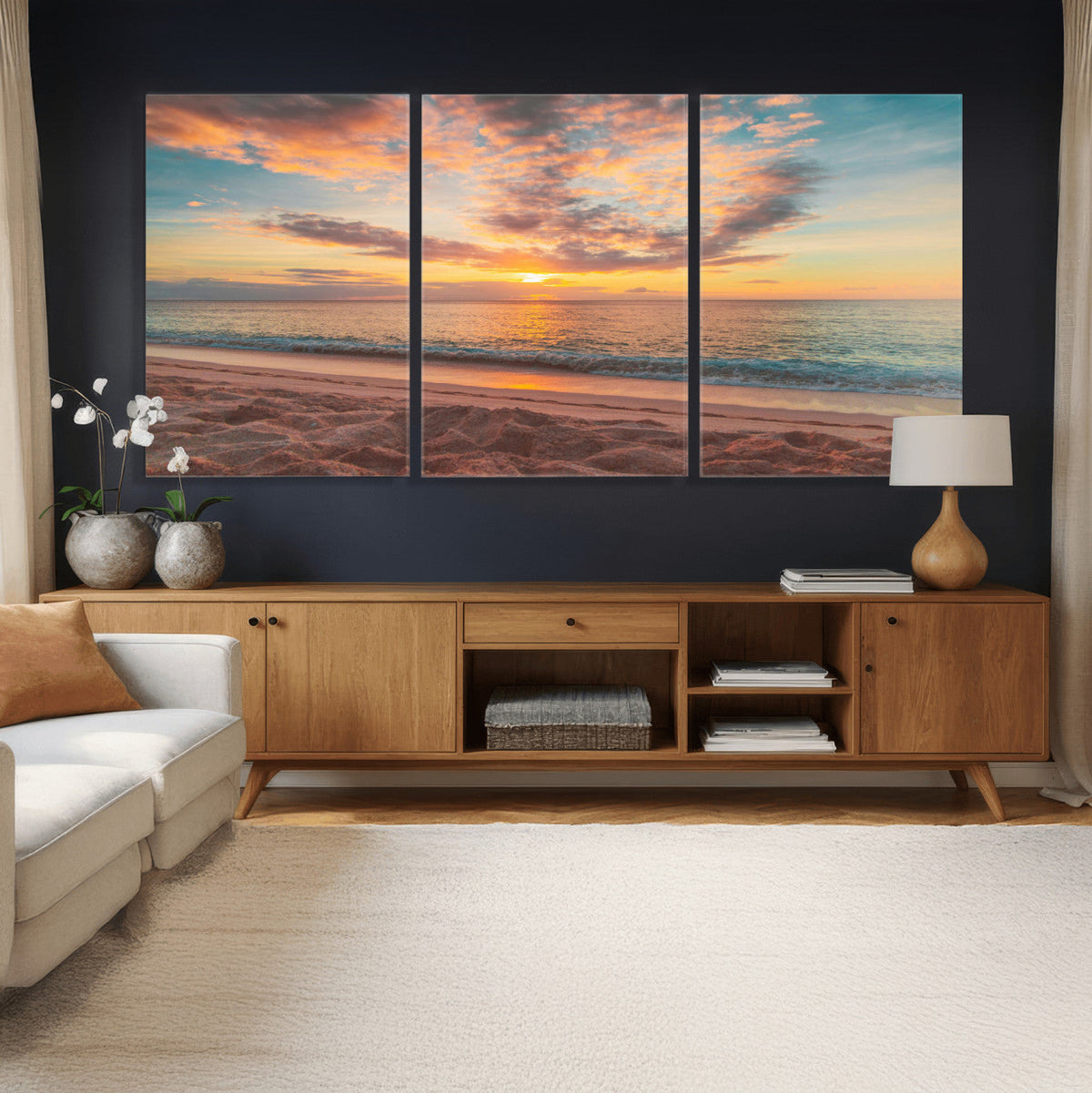 Sunset Beach Wall Art Canvas Print – Soft Coastal