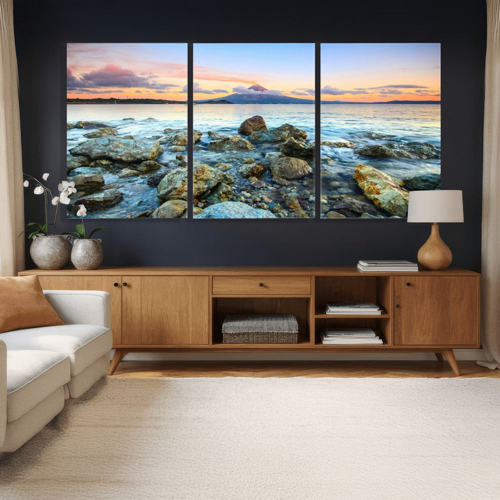 Mayon Volcano Seascape Wall Art Canvas Print, Tropical Ocean