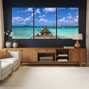 Caribbean Ocean Pier Seascape Wall Art Canvas Print,