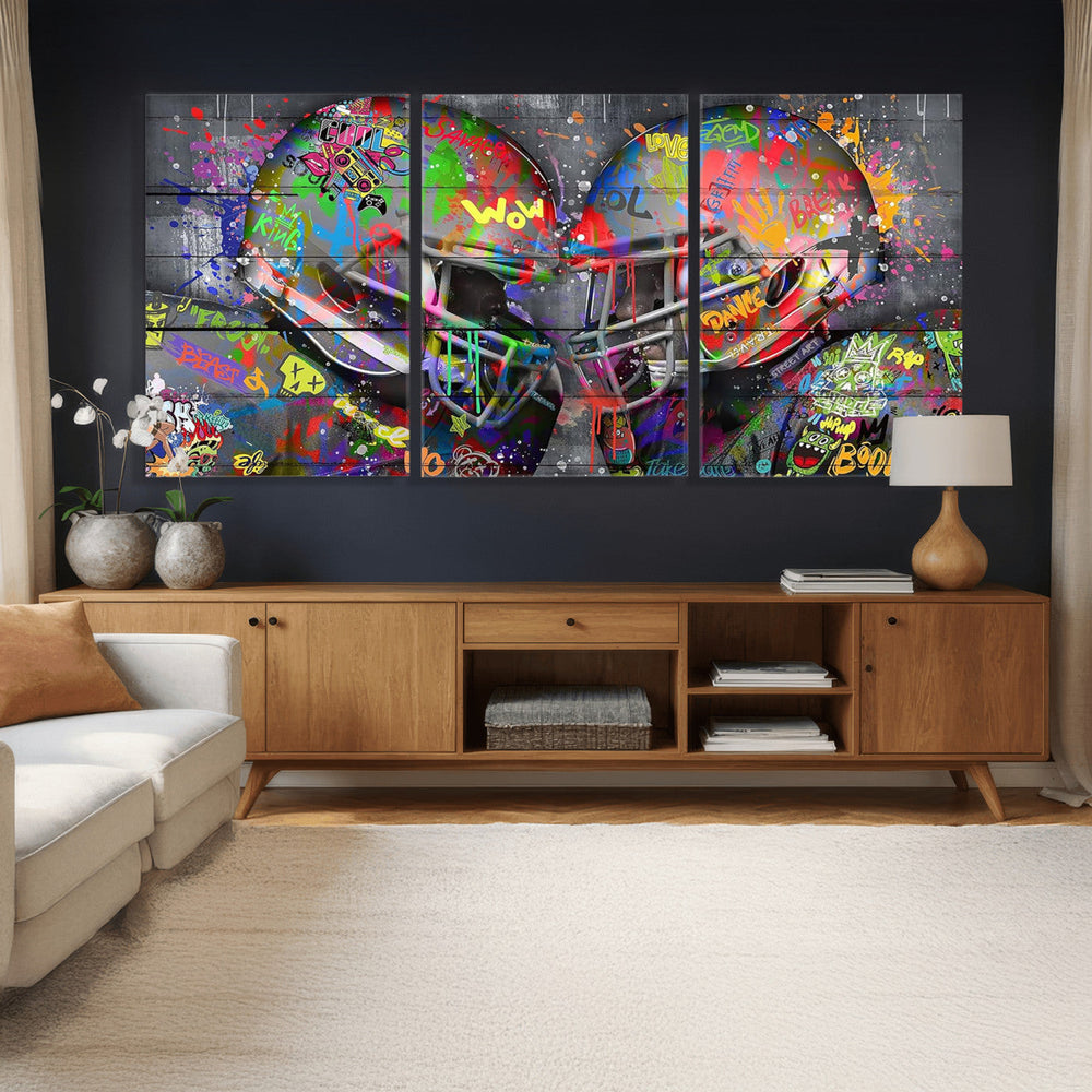 Graffiti Football Helmets Wall Art Canvas Print, Urban