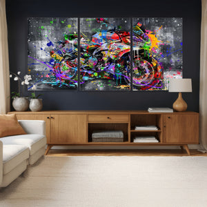 Graffiti Motorcycle Wall Art Canvas Print, Urban Street Art