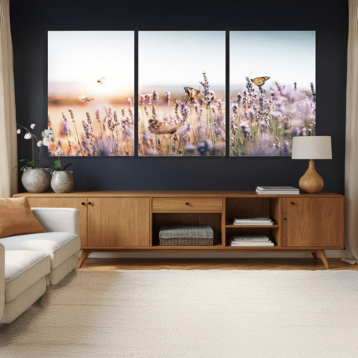 Lavender Field Wall Art Canvas Print, Butterfly Floral