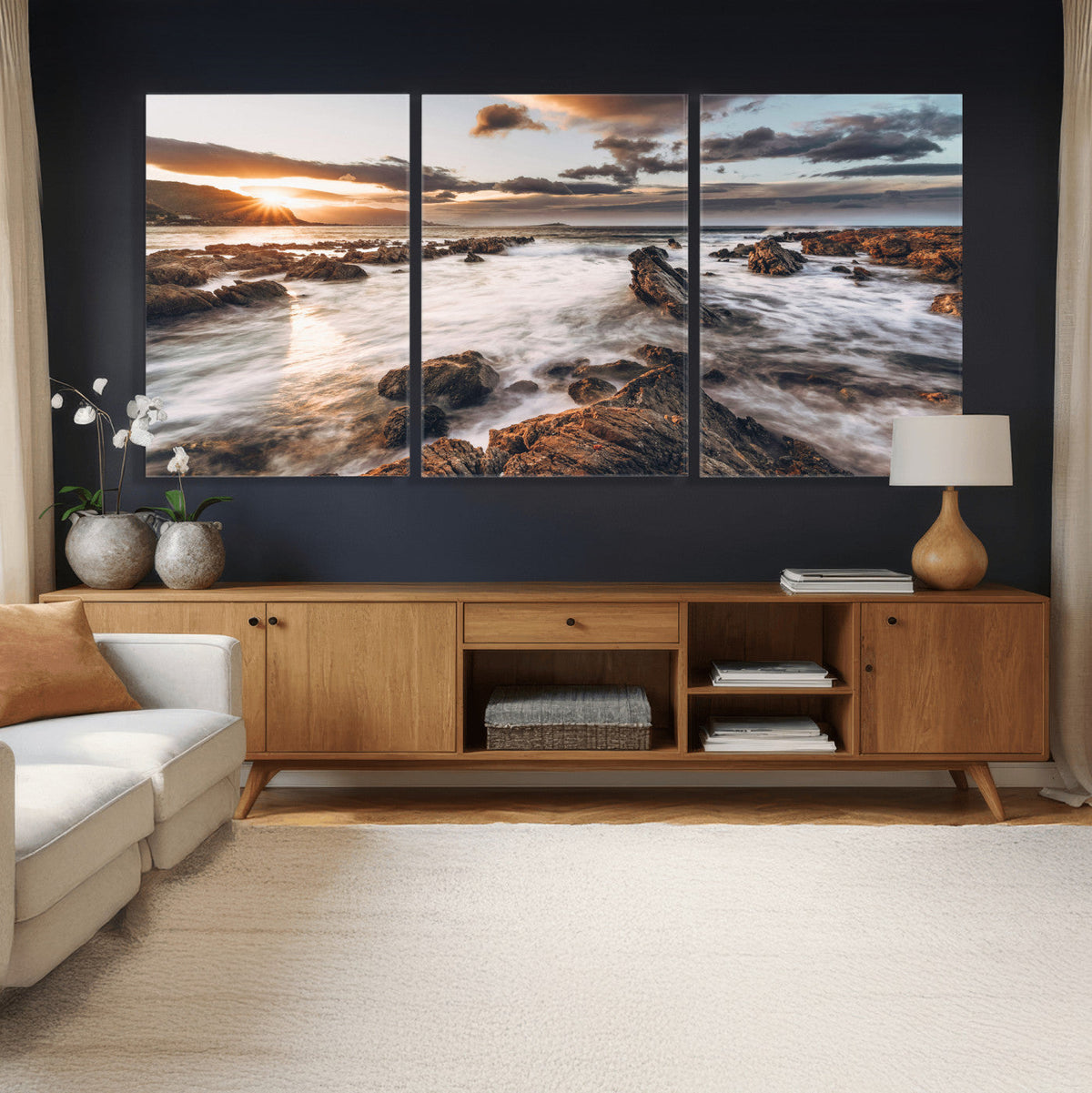 Rocky Coast Ocean Sunset Wall Art Canvas Print, Dramatic