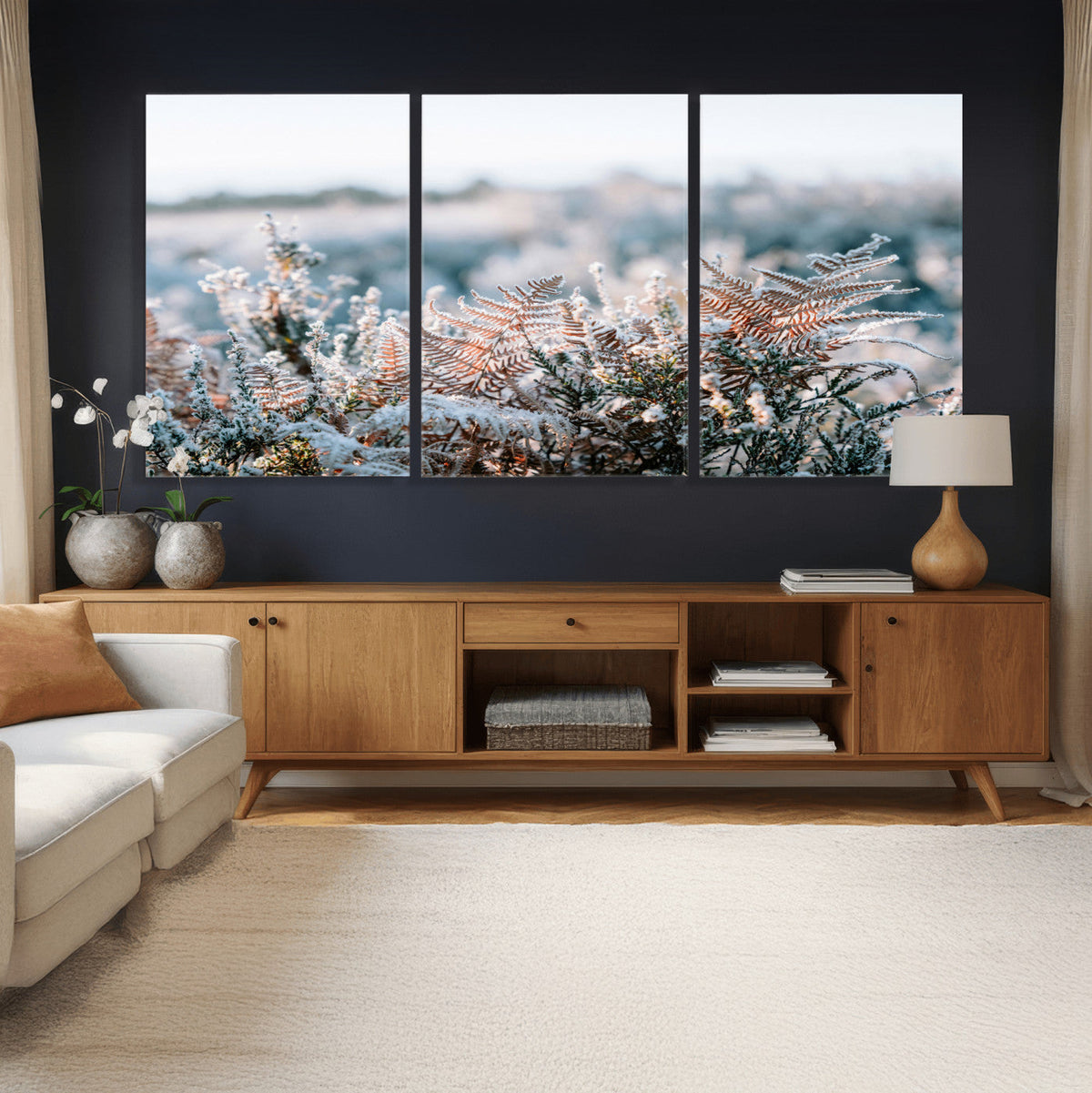 Frosted Fern Wall Art Canvas Print, Soft Winter Botanical