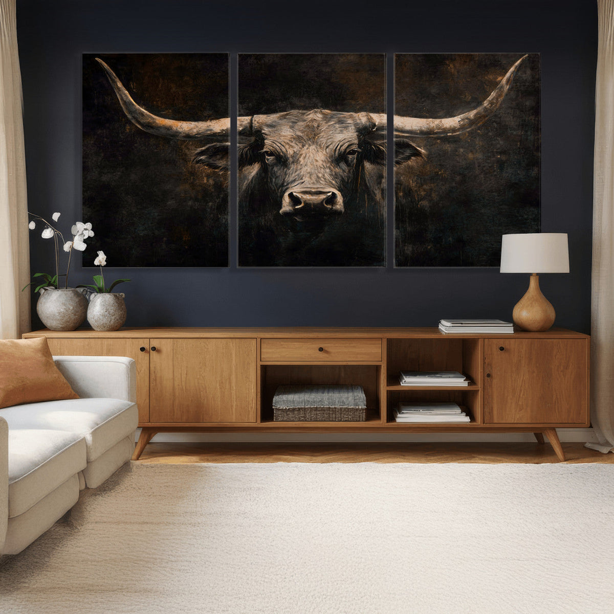 Vintage Longhorn Bull Wall Art Canvas Print – Rustic Western