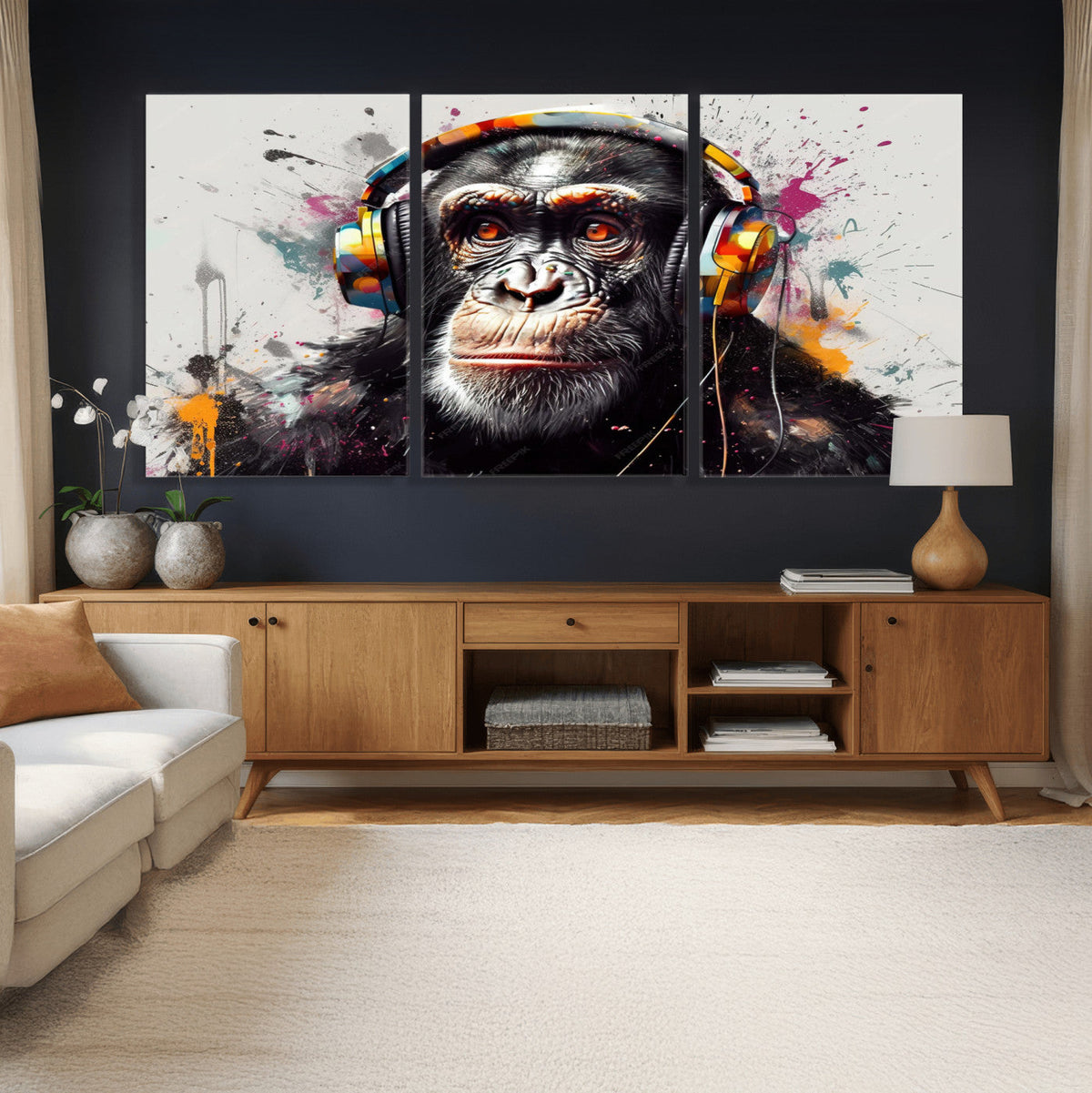 Dj Monkey Wall Art Canvas Print – Colorful Pop Art Banksy