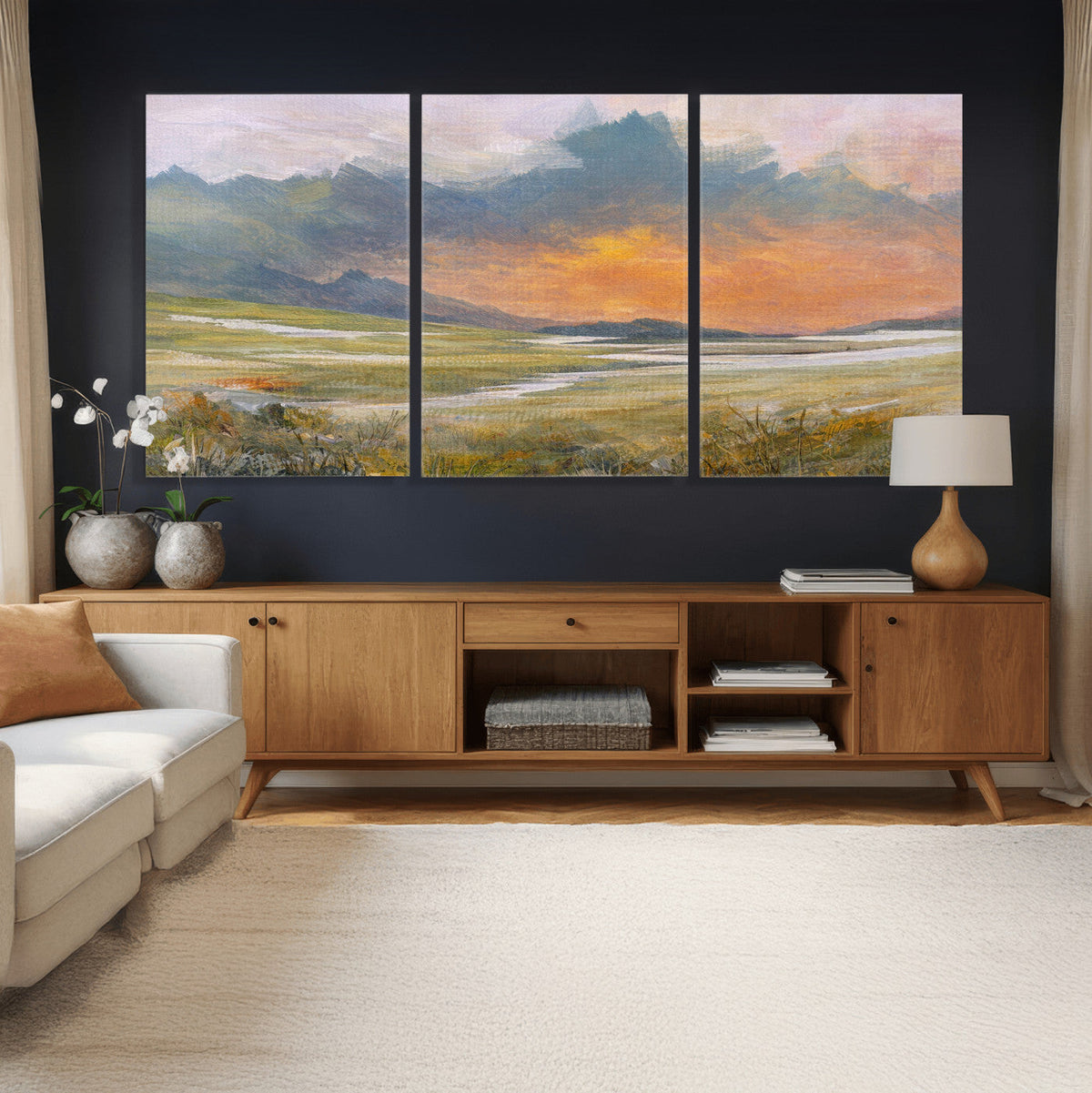 Mountain Sunset Wall Art Canvas Print Vintage Landscape