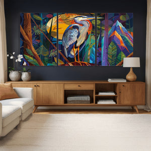 Colorful Heron Wall Art Canvas Print Tropical Bird Abstract