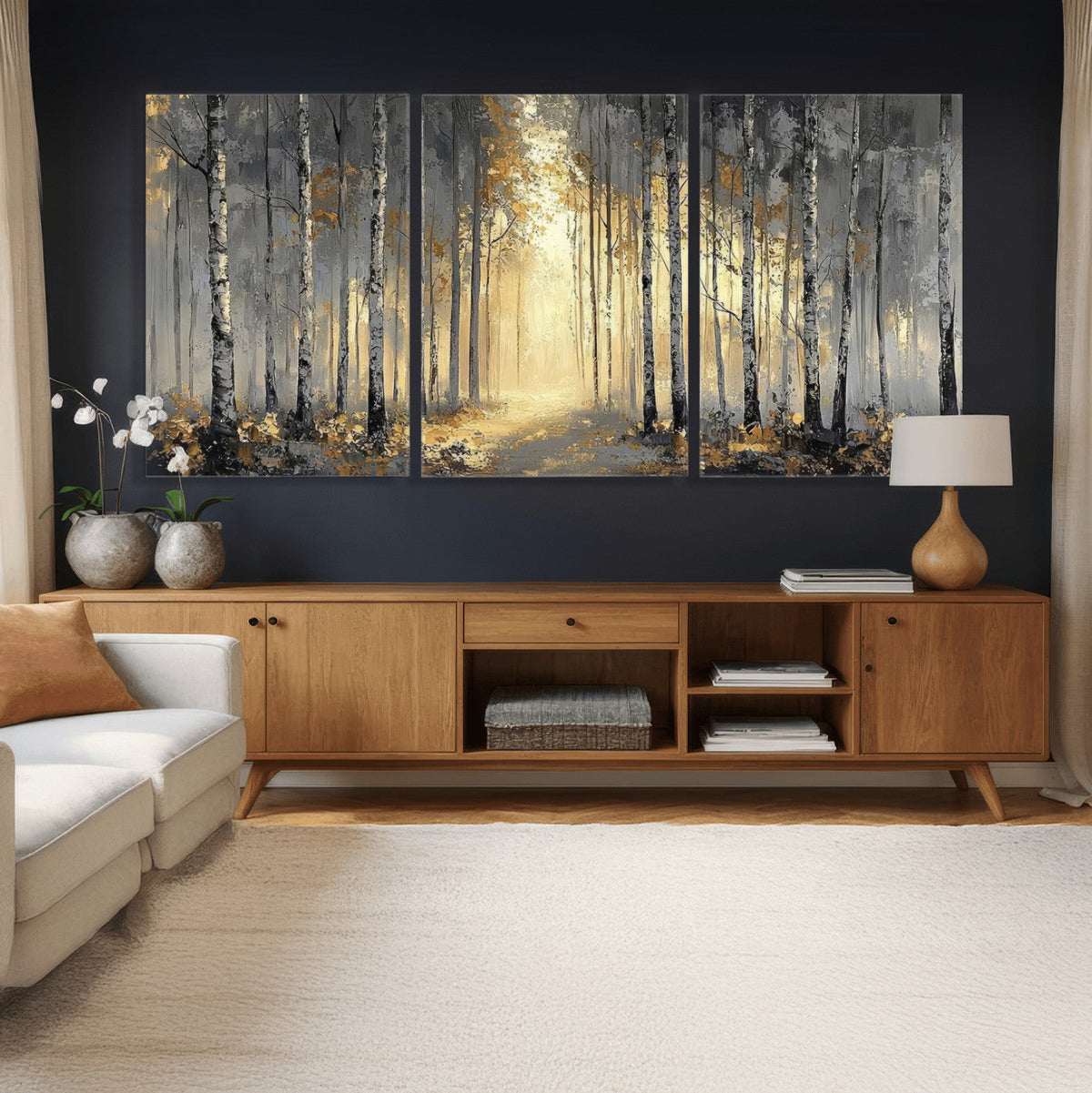 Abstract Birch Forest Wall Art Canvas Print – Modern Neutral