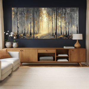 Abstract Birch Forest Wall Art Canvas Print – Modern Neutral