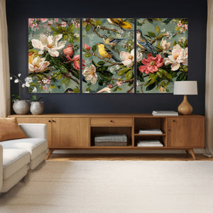 Vintage Birds and Flowers Wide Wall Art: Extra Large