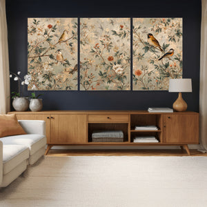Vintage Birds and Flowers Wall Art Canvas Print, Botanical