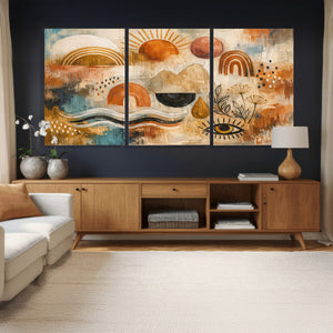 Geometric Boho Abstract Wall Art Canvas Print, Orange Blue