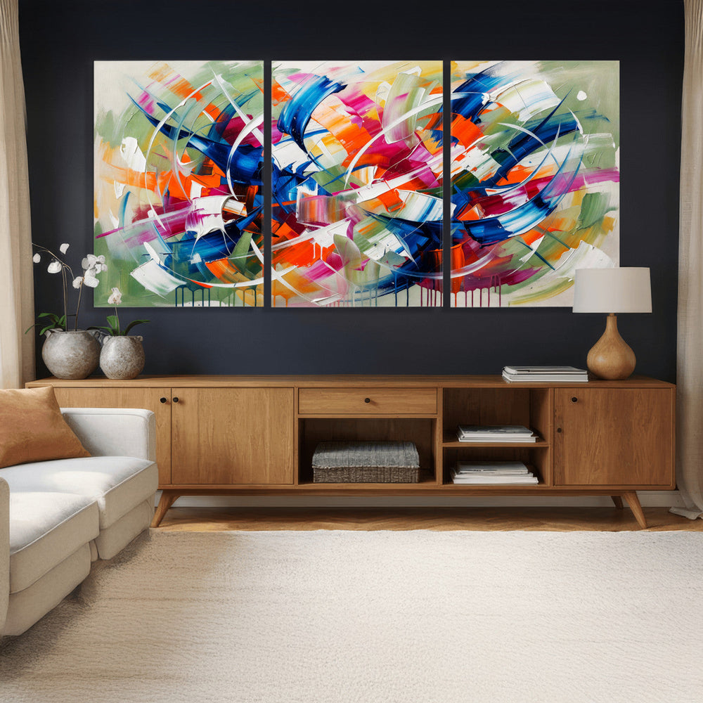 Geometric Abstract Wall Art Canvas Print, Orange Blue
