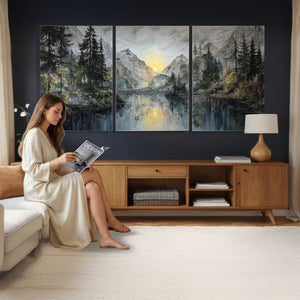 Drip Style Forest Lake Gold Art — Abstract Expressionist