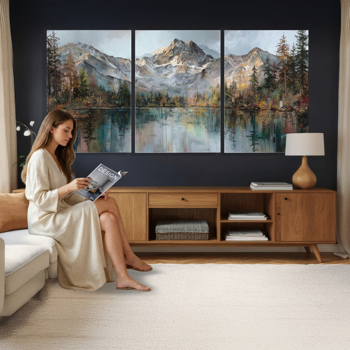 Drip Style Forest Lake Gold Art — Abstract Expressionist
