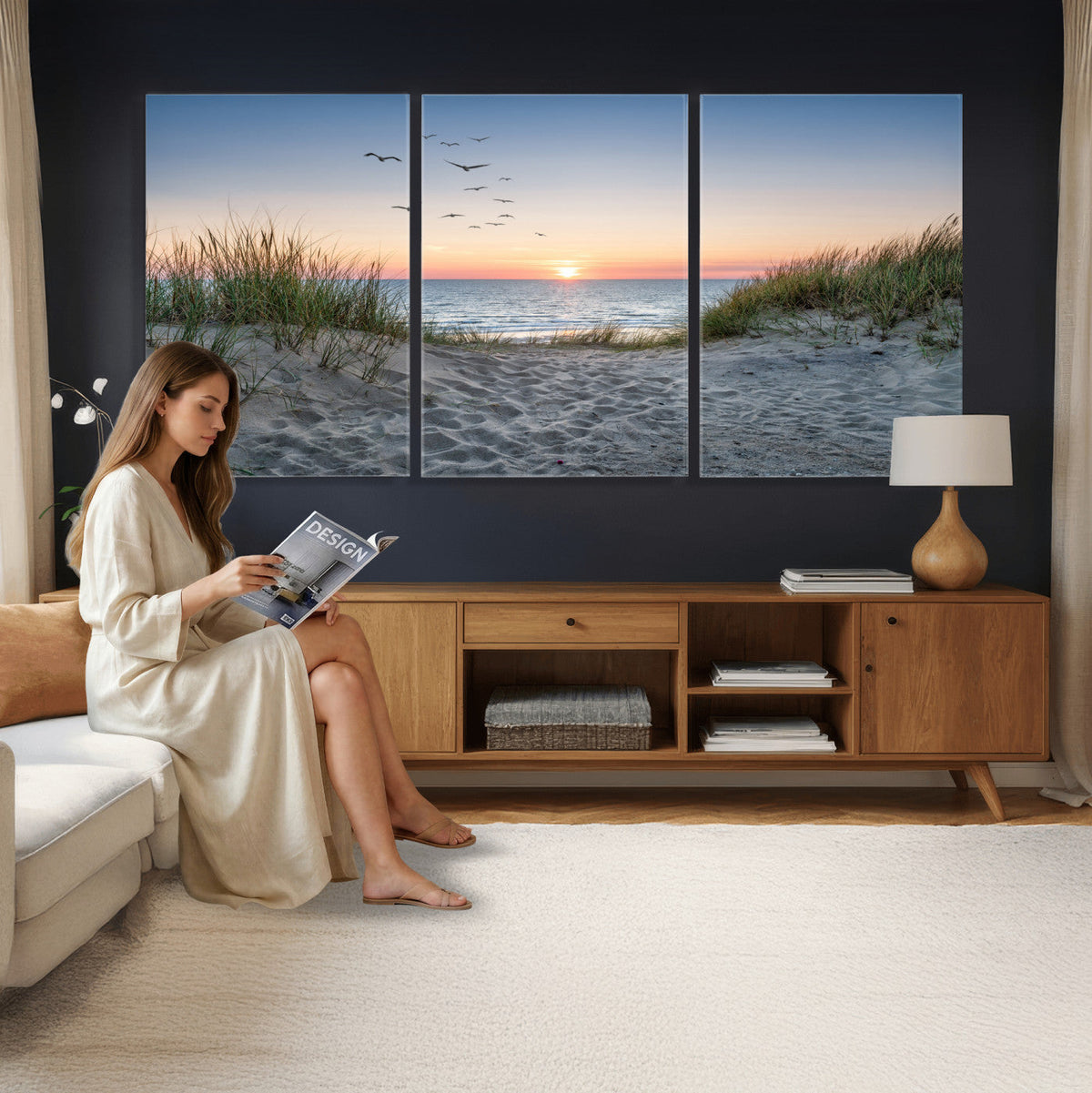 Sandy Dune Path Sunset Canvas Wall Art — Seagulls Beach