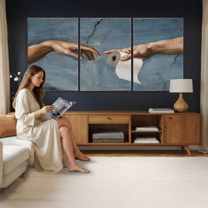 Funny Bathroom Canvas Wall Art, Michelangelo Creation of