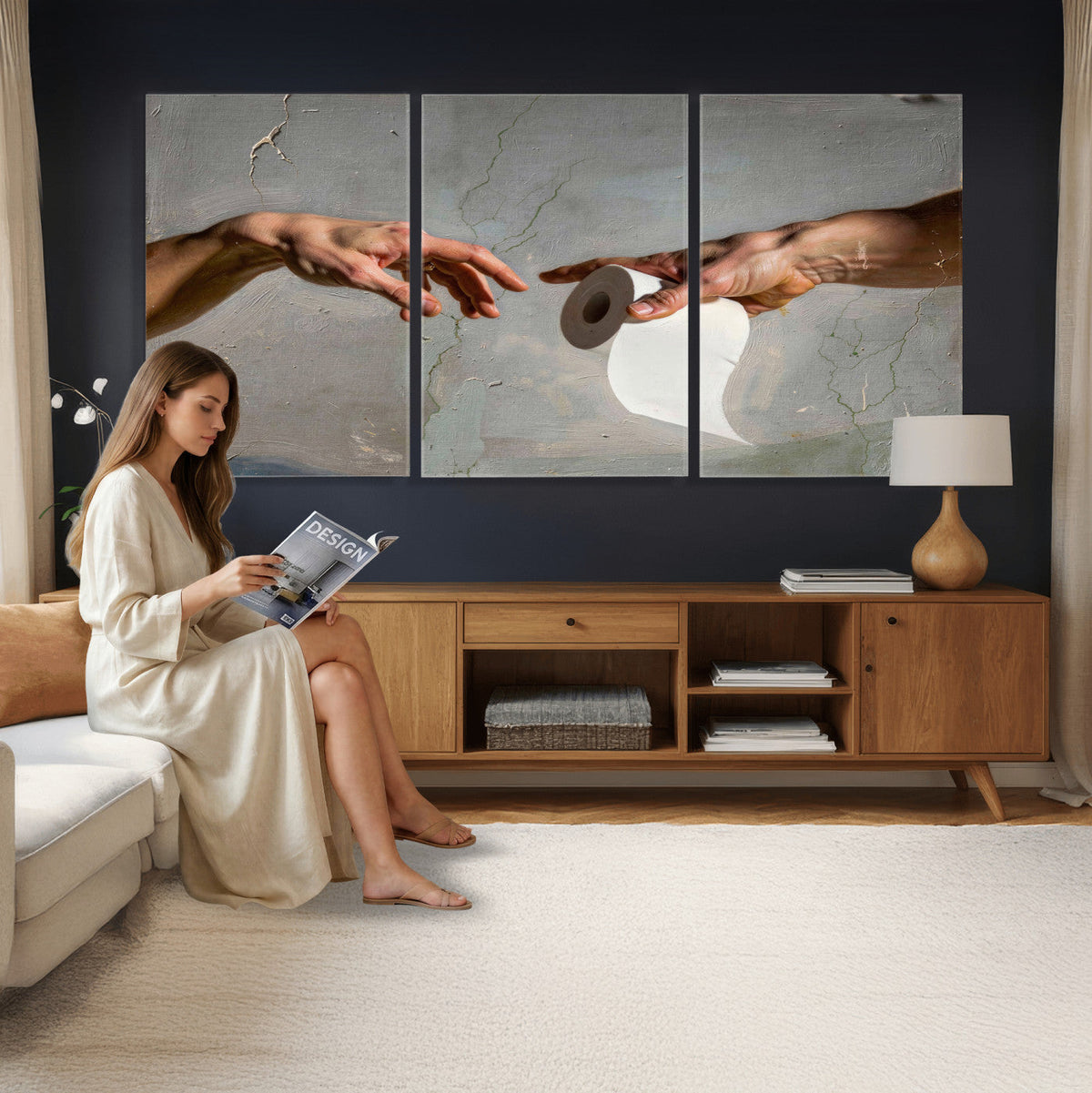 Funny Bathroom Wall Art Canvas, Creation of Toilet Paper