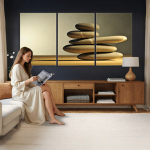 Zen Stone Wall Art Canvas Print, Balanced Rock Stack Framed