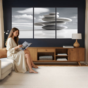 Zen Stone Wall Art Canvas Print, Balanced Rock Stack Framed