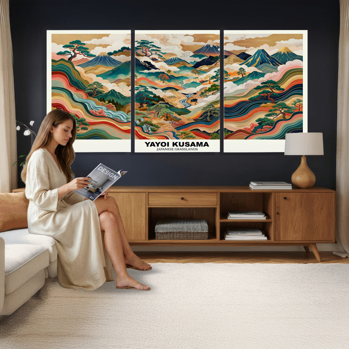 Japanese Grasslands Canvas Wall Art, Kusama Inspired