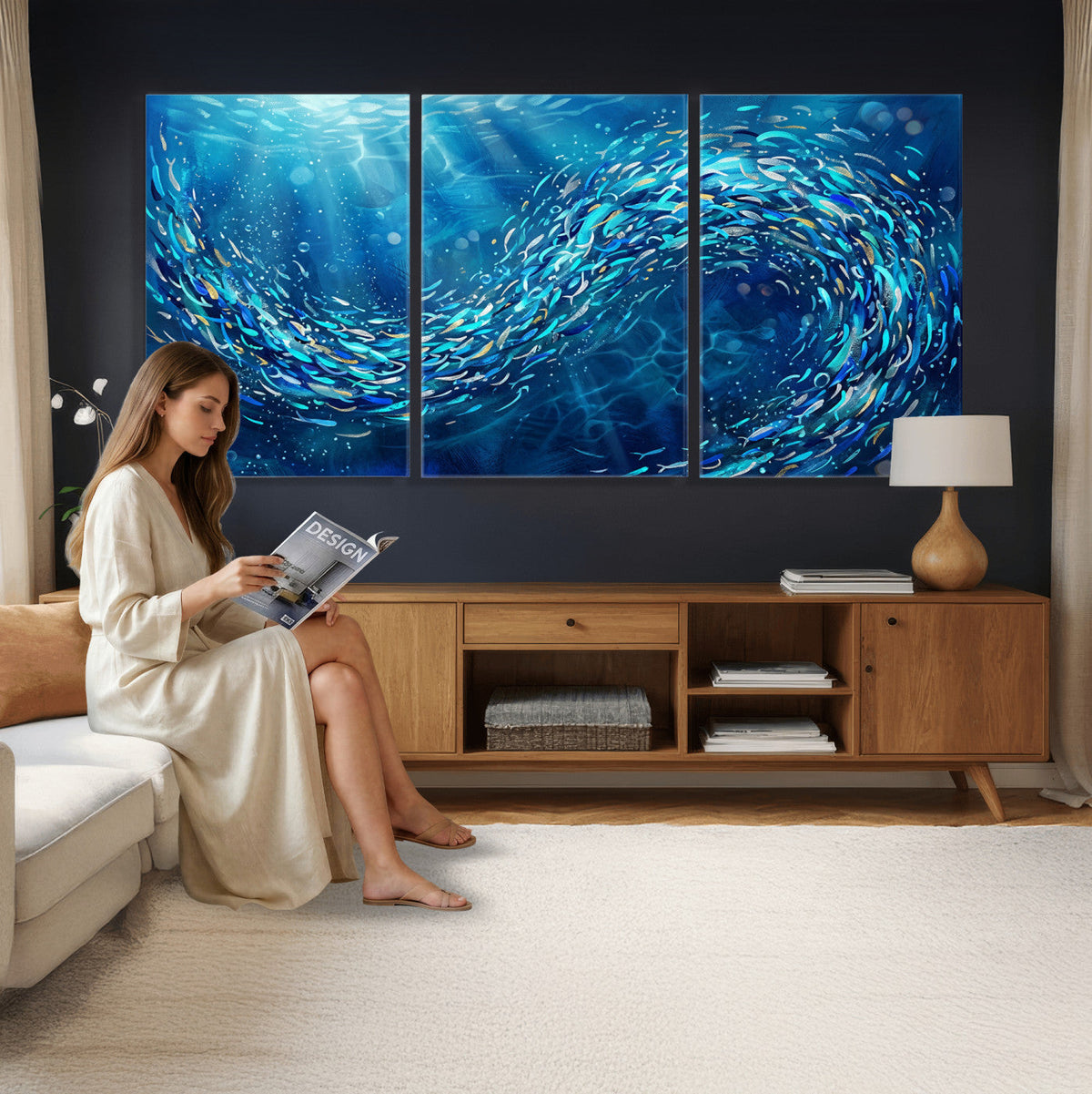 School of Fish Canvas Print | Blue Ocean Underwater Wall Art