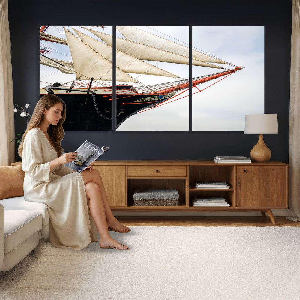 Sailboat Wall Art Canvas Print, Vintage Ship Bow Framed