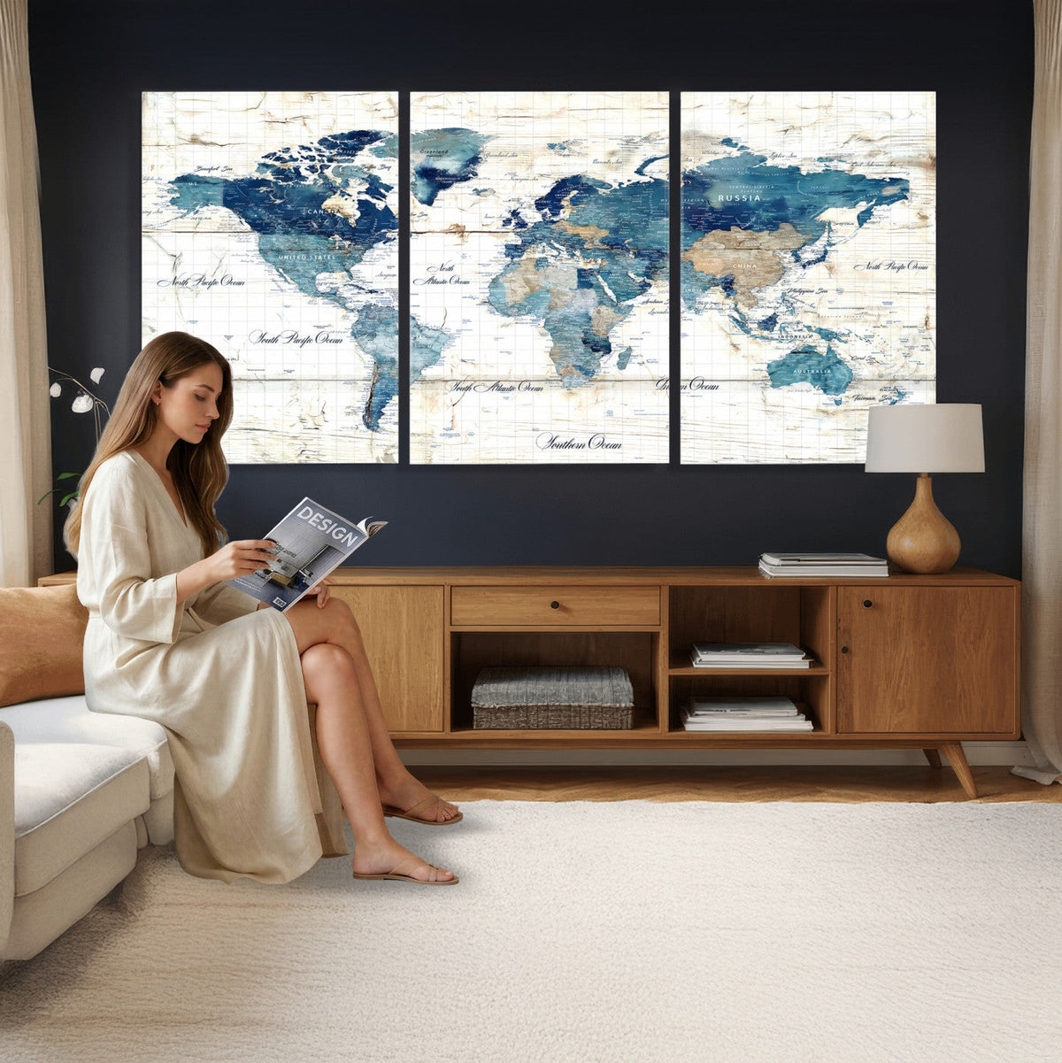 Watercolor World Map Canvas Wall Art Print – Abstract
