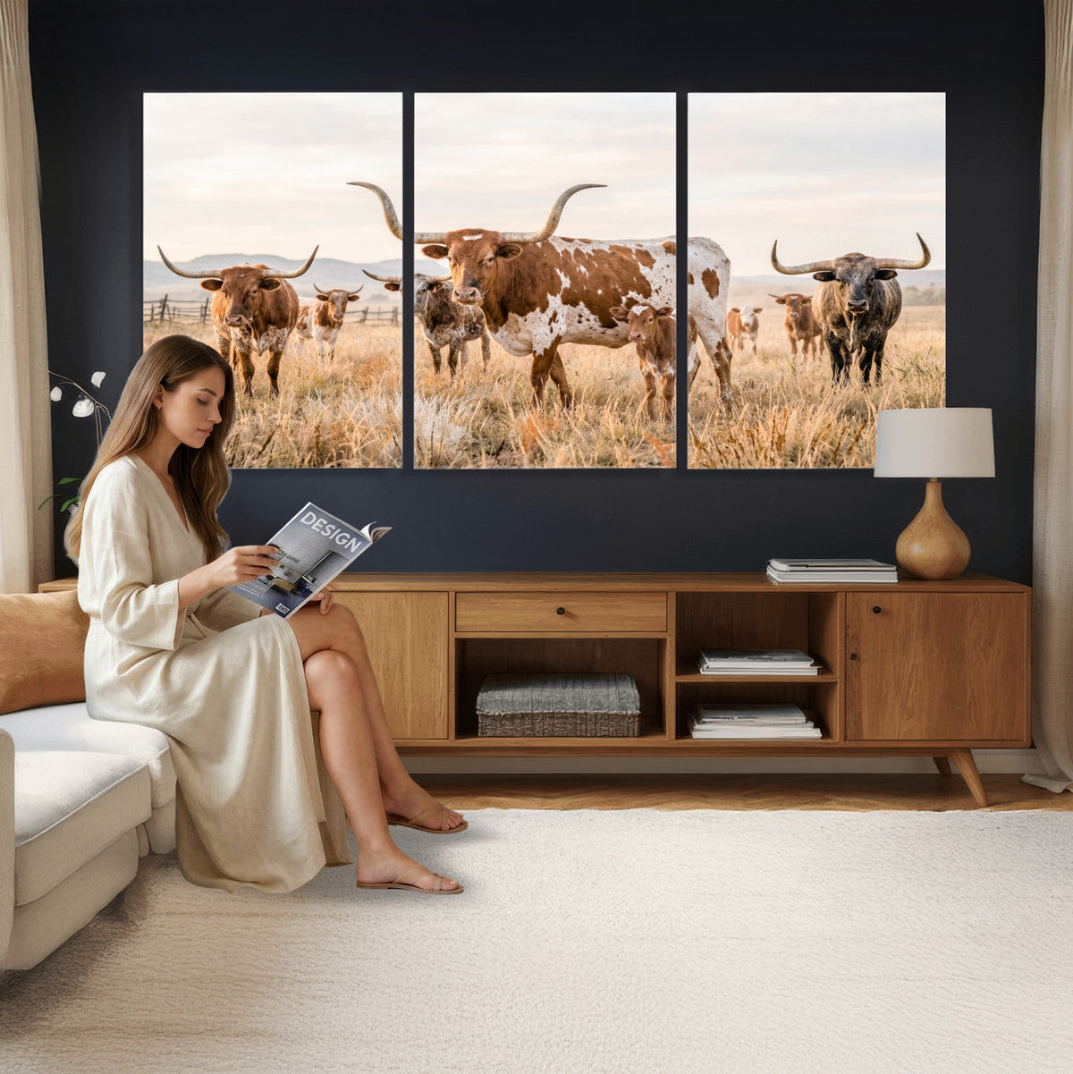 Texas Longhorn Canvas Wall Art, Rustic Farm Animal Photography Print, Farmhouse Country Decor, Western Ranch Art