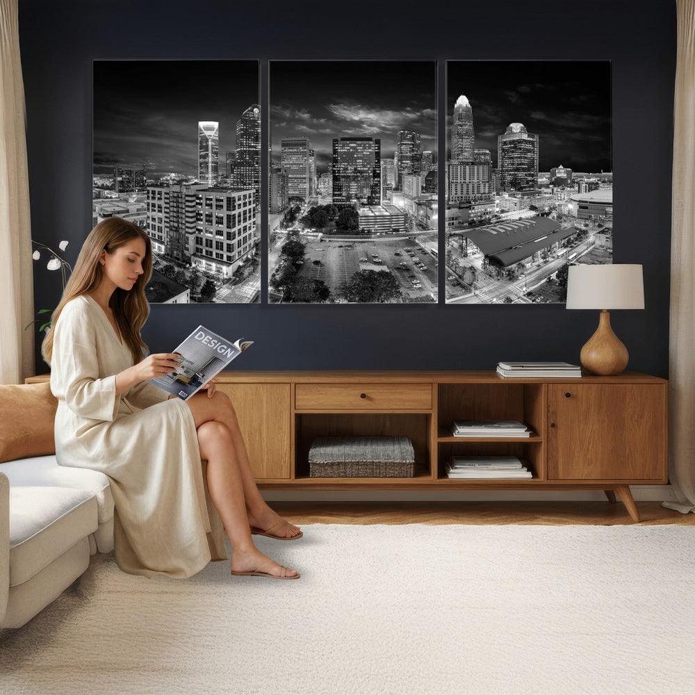 Charlotte Skyline Canvas Wall Art Print – North Carolina Cityscape Photography Print