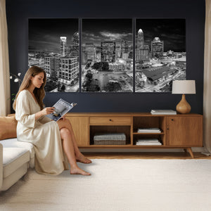 Charlotte Skyline Canvas Wall Art Print – North Carolina Cityscape Photography Print