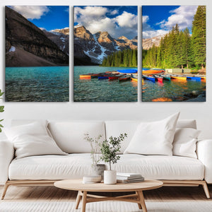 Moraine Lake 3-Panel Wall Art, Majestic Mountain and Lake
