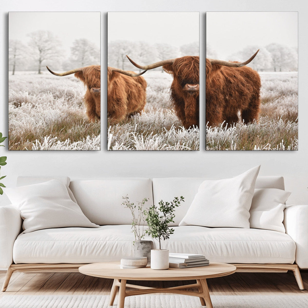 Longhorn Cattle Wall Art Canvas Print, Framed Farmhouse