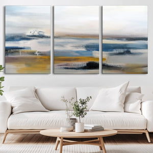 Abstract Landscape Wall Art Canvas | 3 Panel Modern Blue,
