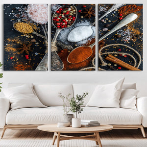 Spices and Seasonings Canvas Wall Art – Colorful Triptych